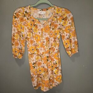 Treasure Bond Retro Floral Romper Button-up Boho, Girl's Size M 8/10